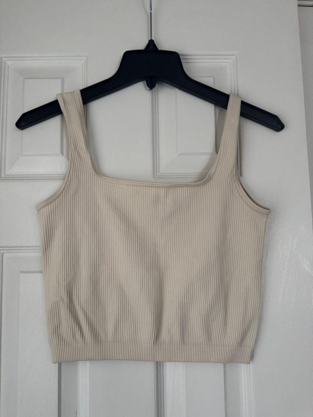Ribbed Square-Neck Crop Tank Top - Cream